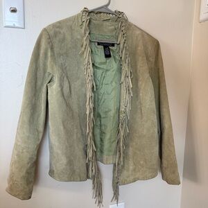 Dialogue Genuine Leather Fringe Jacket Sage Green Boho Western Size M